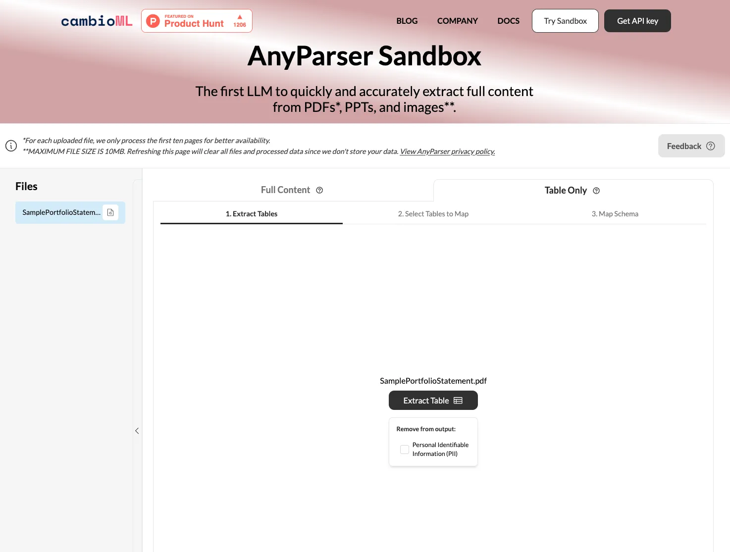 Select "Table Only" and Click "Extract"